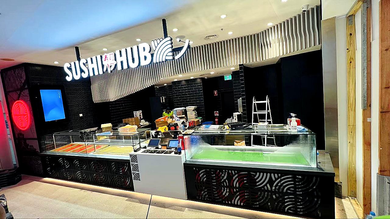 Sushi Hub shop fit-out with illuminated signage